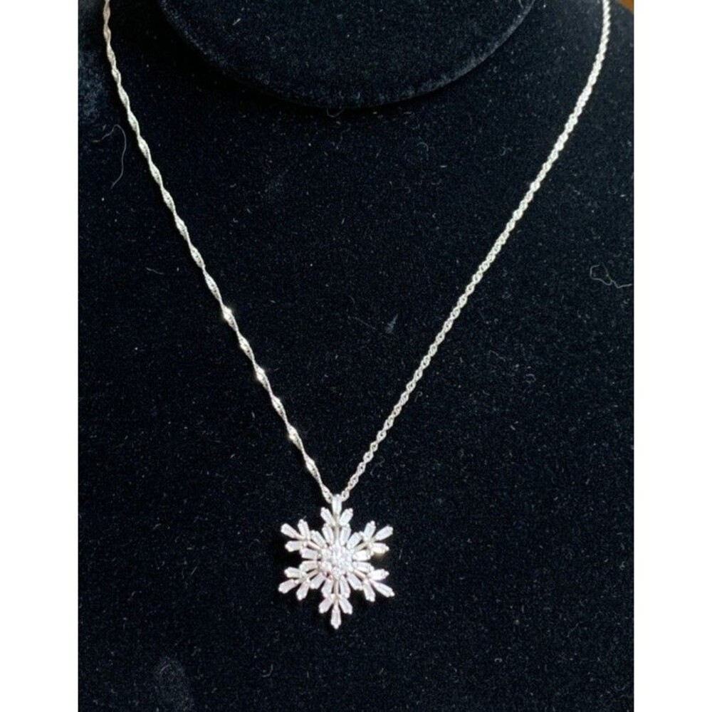 Sterling Silver CZ Snowflake Pendant Necklace 18”